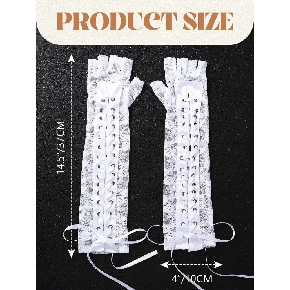 Women's Long Lace Fingerless Rhinestone White Gloves Party Tea Pram Accessories